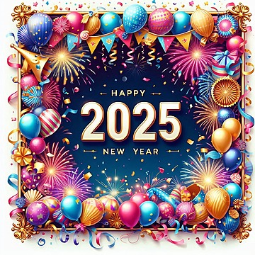 Kolorowa kartka z balonami na 2025 rok